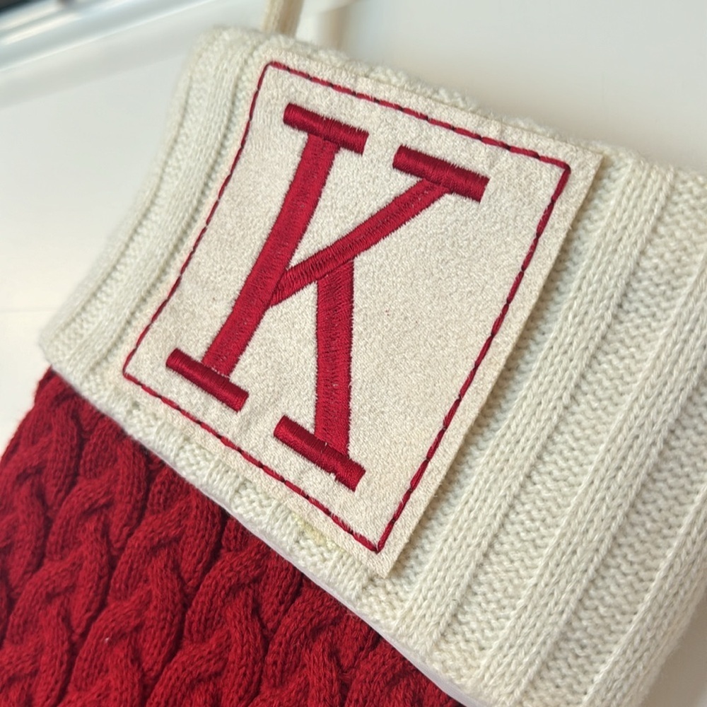 Kohls Christmas Stocking Initial K Red Cable Knit - Picture 3 of 6
